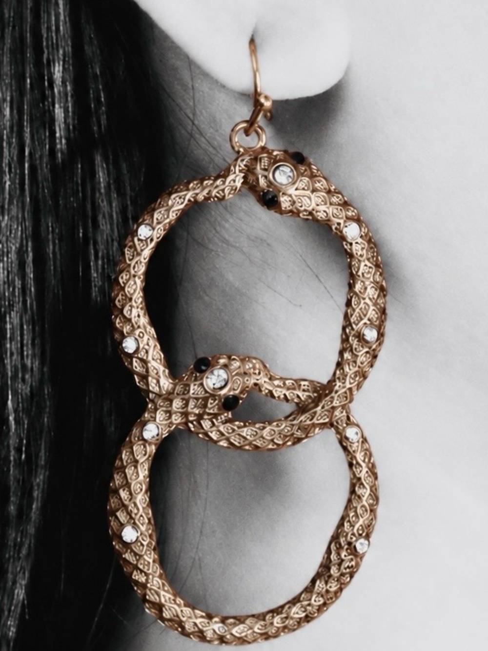 “Interlocking Snake Rings” Dual Ouroboros Bronze Interconnected Serpent Earrings